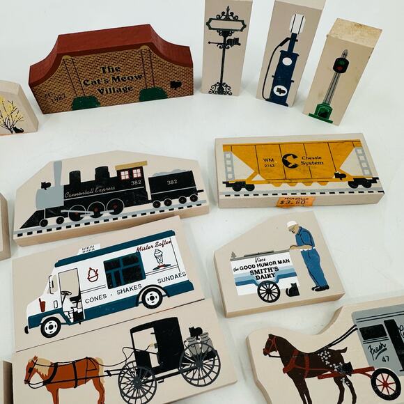 Cats Meow Village Shelf Sitters 80s 90s Faline People Horse & Buggy Train Lot - Picture 4 of 7
